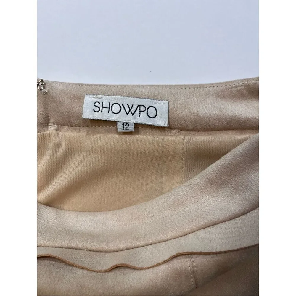 Showpo Dream Life Faux Suede Tassel Mini Skirt Beige Size AUS 12 USA Size 8